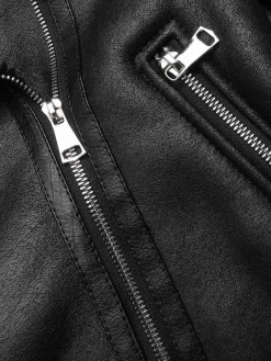 Hot Retro Stage 1960s Solid Lapel Faux Leather Coat Black