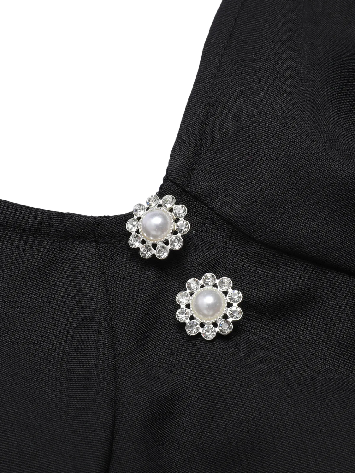 Online Retro Stage 1960s Solid Pearl Buttons Suspender Dress Black