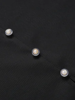 Online Retro Stage 1960s Solid Pearl Buttons Suspender Dress Black