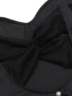 Online Retro Stage 1960s Solid Pearl Buttons Suspender Dress Black