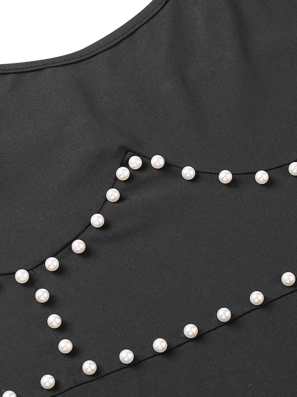 New Retro Stage 1960s Solid Pearl Spaghetti Straps Dress Black