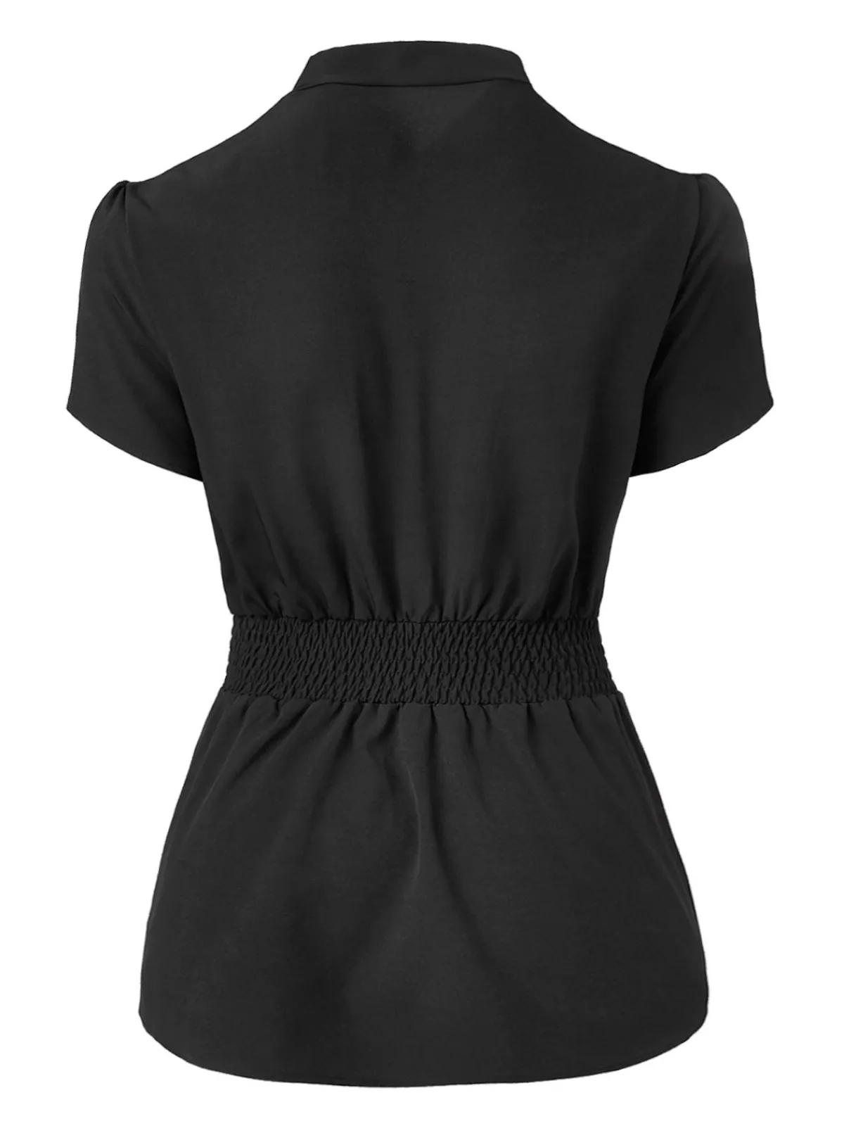 Outlet Retro Stage 1960s Solid Pleated Petal Sleeve Blouse Black
