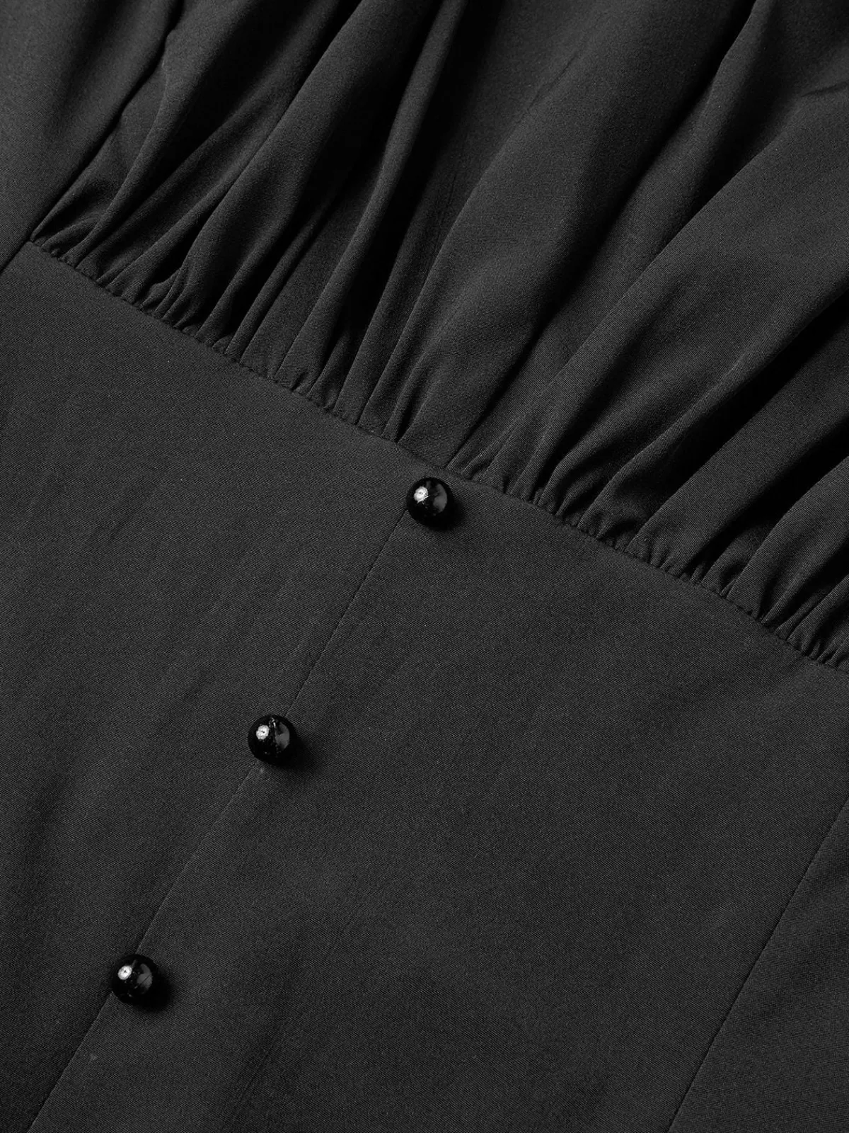 Outlet Retro Stage 1960s Solid Pleated Petal Sleeve Blouse Black