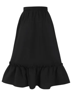 Fashion Retro Stage 1950s Solid Pleated Pockets Skirt Black