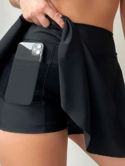 New Retro Stage 1950s Solid Pocket Shorts Swim Skirt Black