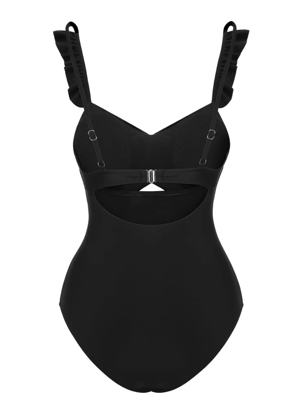 Discount Retro Stage 1950s Solid Ruffled Strap Swimsuit Black