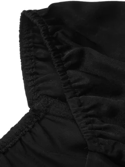 Hot Retro Stage 1950s Solid Ruffles V-Neck Dress Black