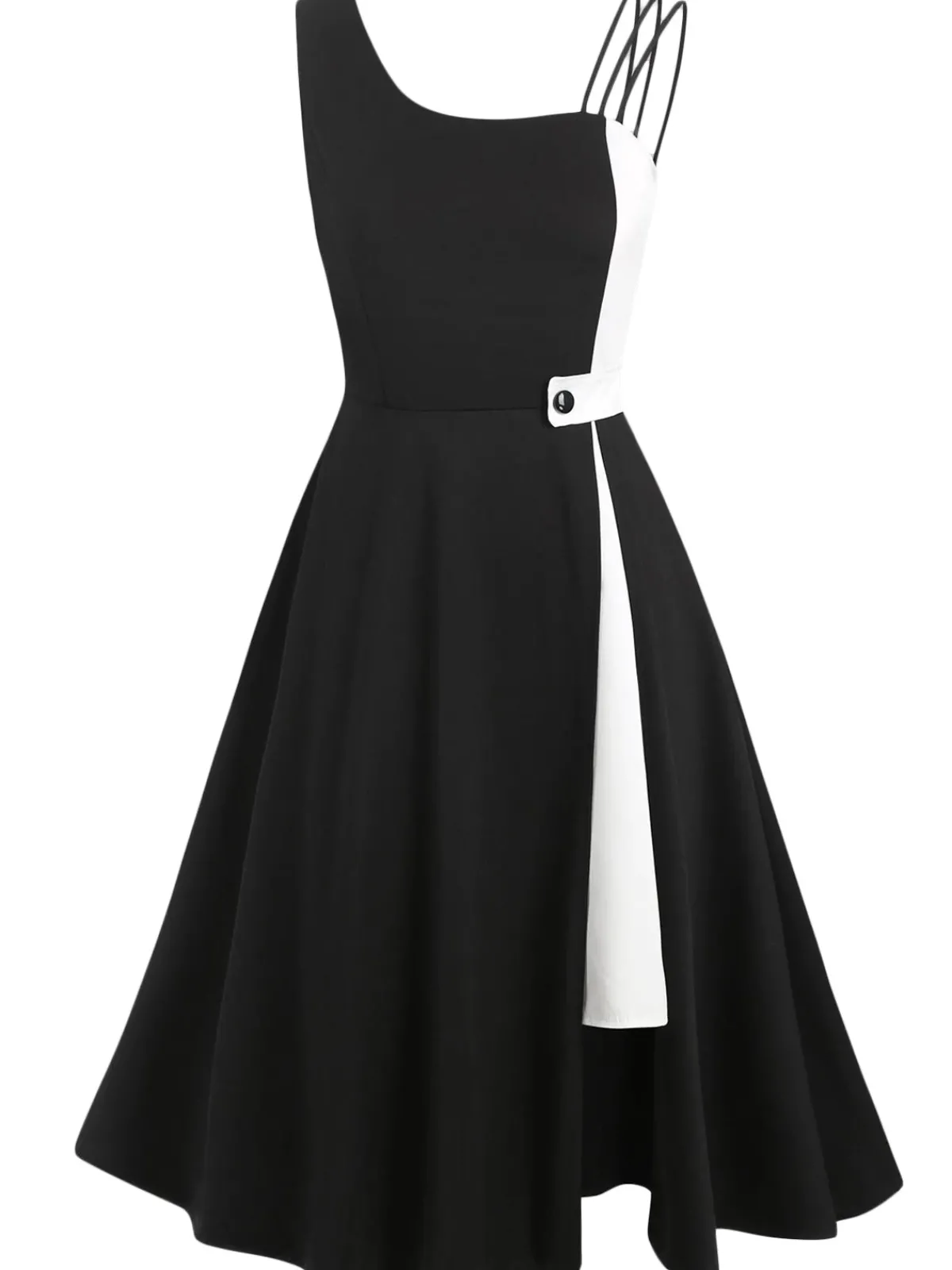 Best Retro Stage 1950s Solid Spaghetti Dress Black