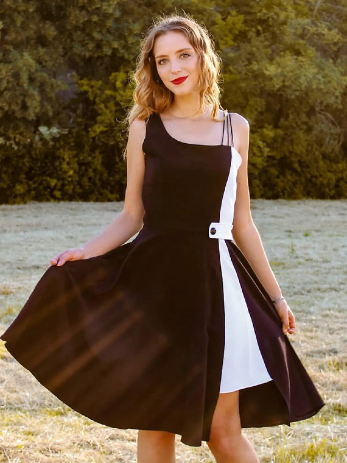 Best Retro Stage 1950s Solid Spaghetti Dress Black