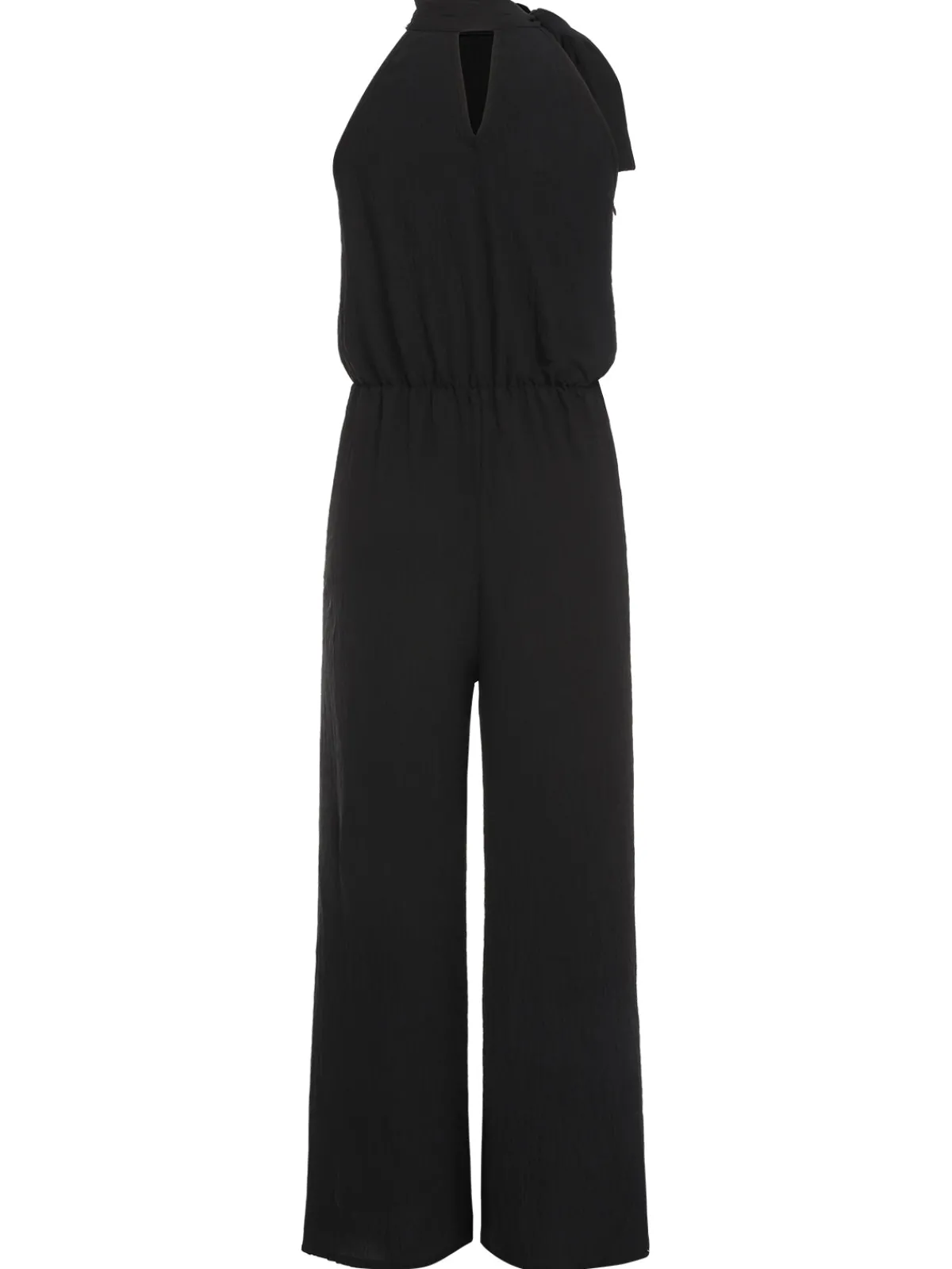 Clearance Retro Stage 1930s Solid Stand Collar Tie-Up Jumpsuit Black