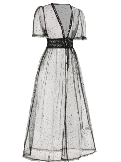 Discount Retro Stage 1970s Solid Star Sheer Cover Up Black