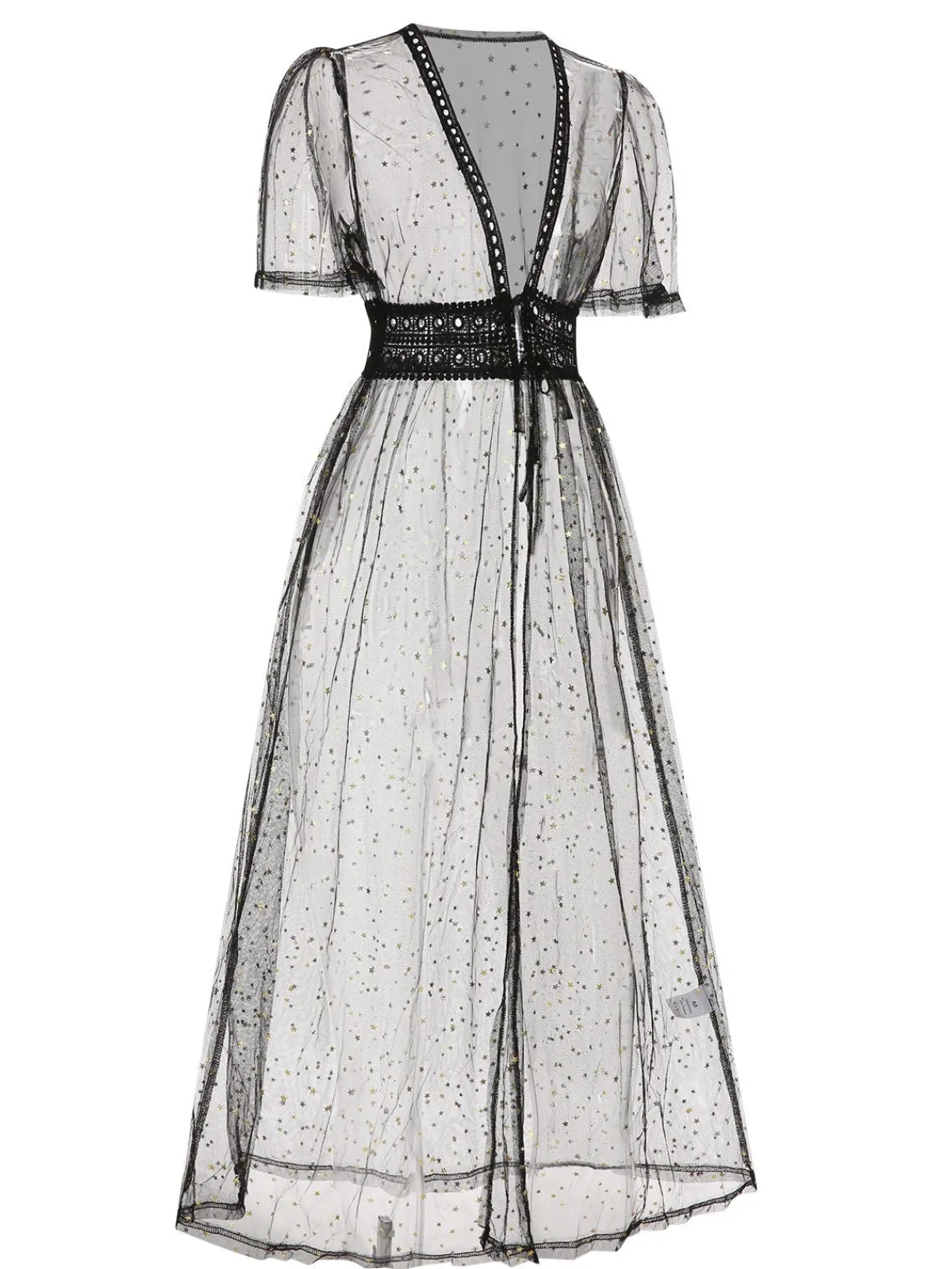 Discount Retro Stage 1970s Solid Star Sheer Cover Up Black