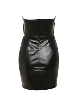 Discount Retro Stage 1980s Solid Steampunk Leather Pencil Dress Black