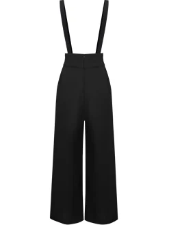 Discount Retro Stage Black 1930s Solid Suspender Pants