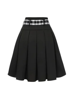 Hot Retro Stage 1950s Solid Umbrella Skirt with Belt Black