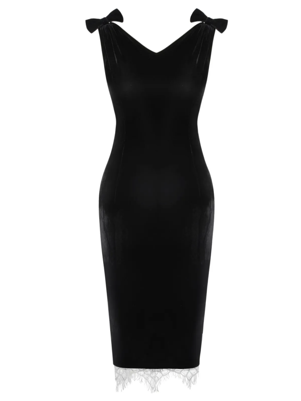 New Retro Stage 1960s Solid Velvet Bow Dress Black