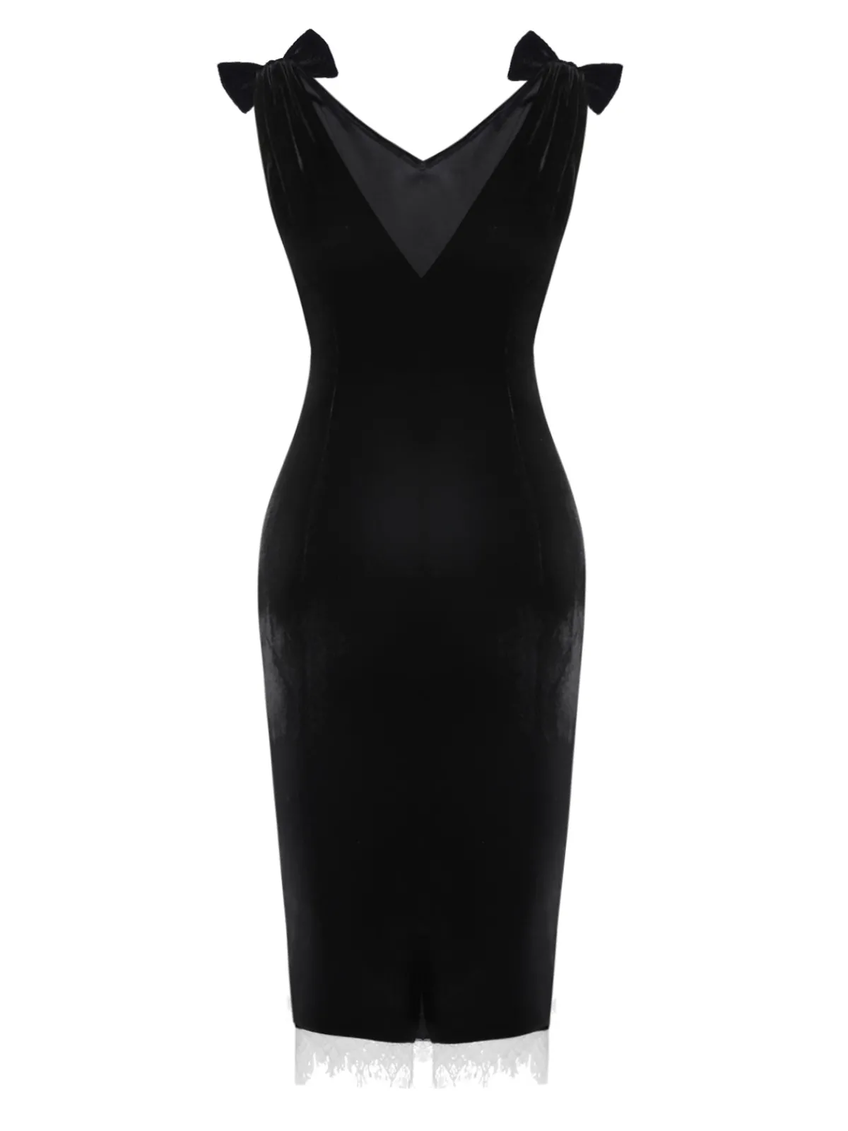 New Retro Stage 1960s Solid Velvet Bow Dress Black