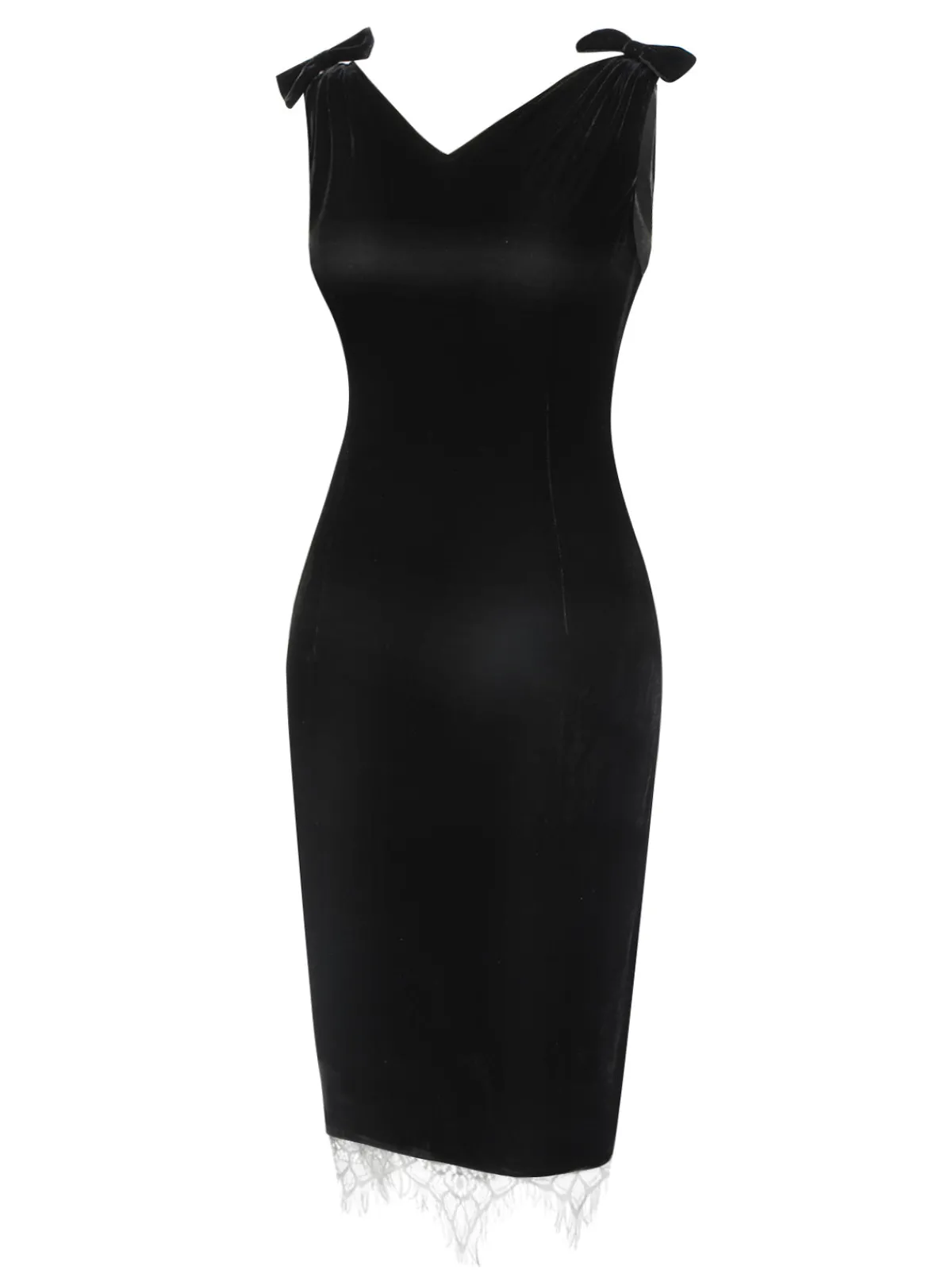 New Retro Stage 1960s Solid Velvet Bow Dress Black