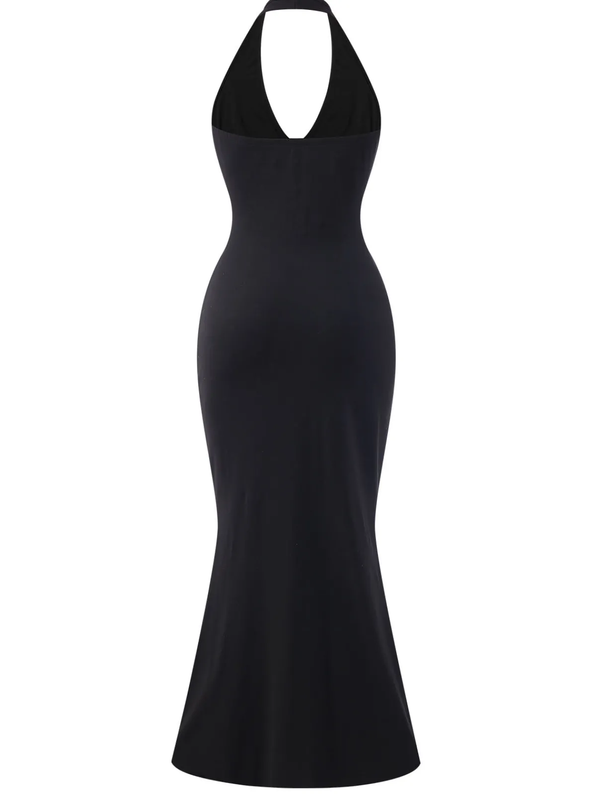 Discount Retro Stage 1930s Solid V-Neck Halter Mermaid Dress Black
