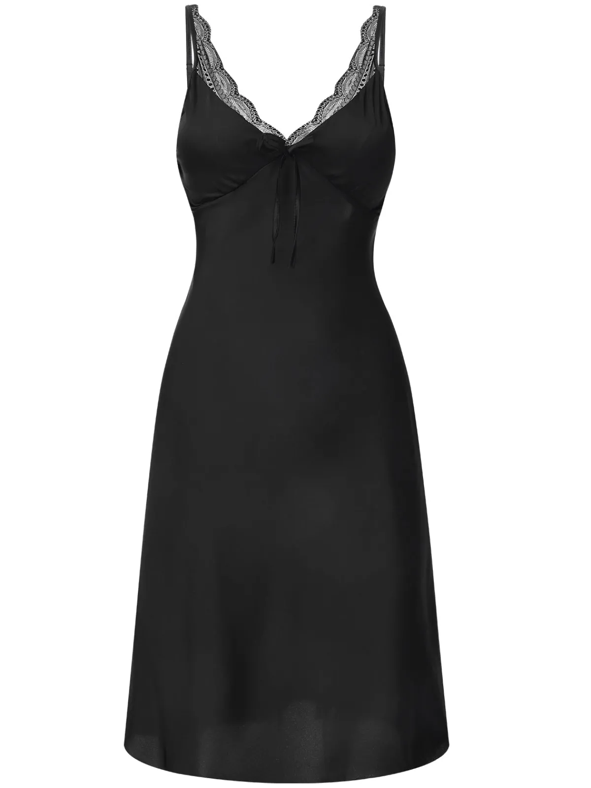 New Retro Stage Black 1950s Solid V-Neck Lace Nightgown