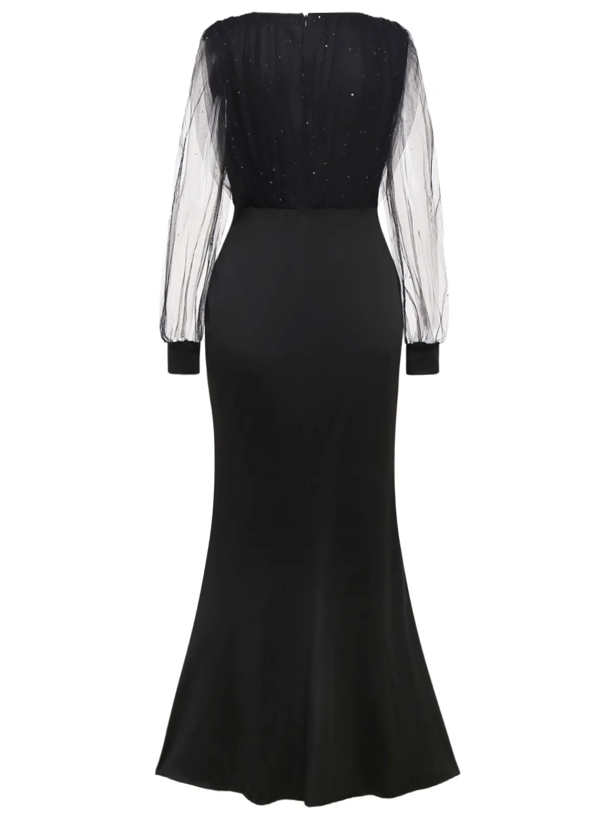 Best Retro Stage 1930s Solid V-Neck Sequined Irregular Hem Dress Black