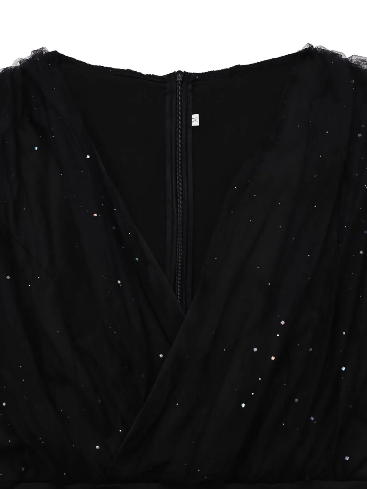 Best Retro Stage 1930s Solid V-Neck Sequined Irregular Hem Dress Black