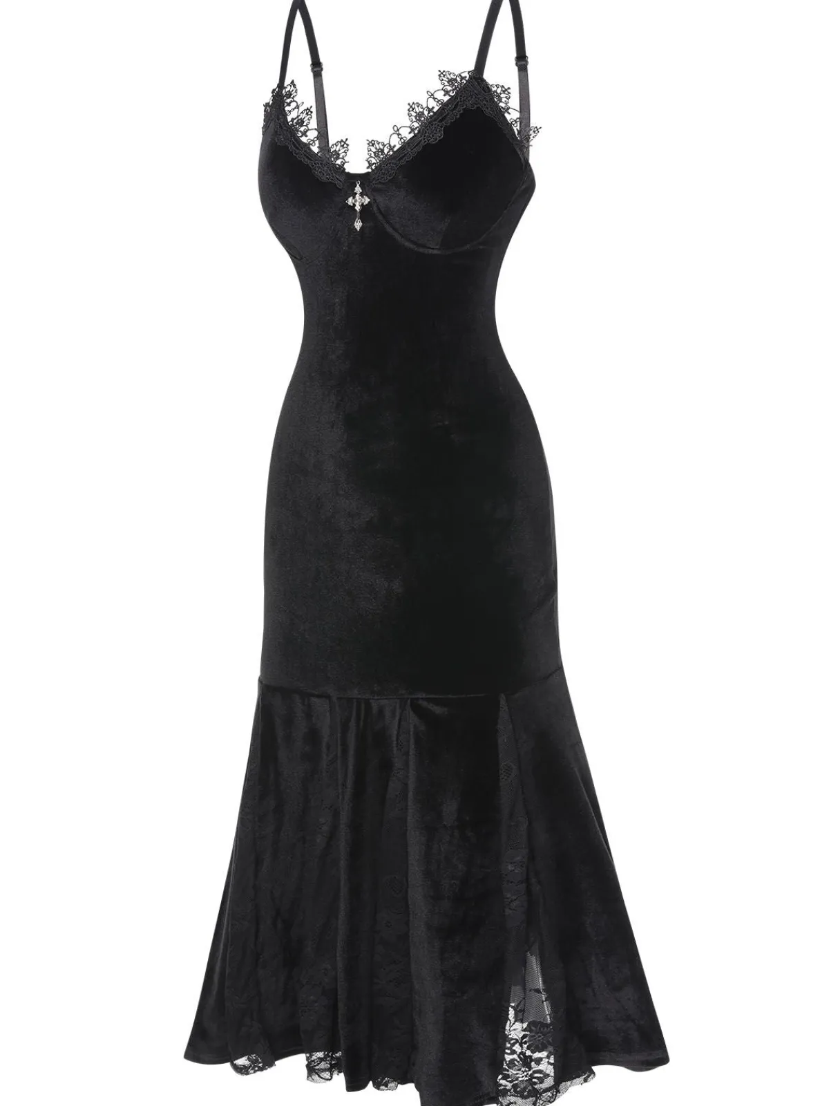 Best Retro Stage 1930s Spaghetti Strap Cross Lace Dress Black