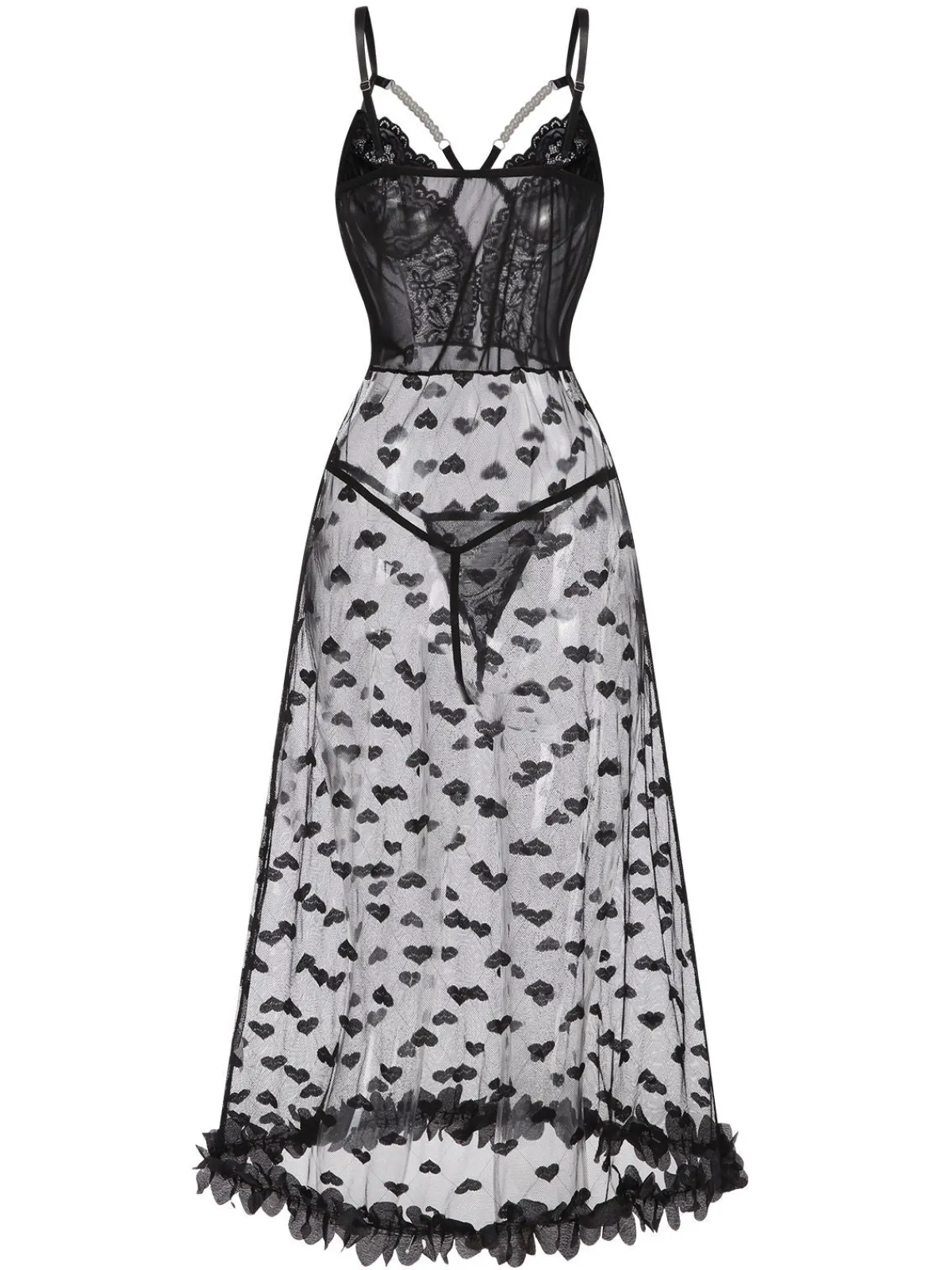 Sale Retro Stage 1950s Spaghetti Strap Heart Lace Nightgown Black