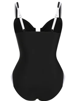 Sale Retro Stage 1930s Spaghetti Strap One-Piece Swimsuit Black