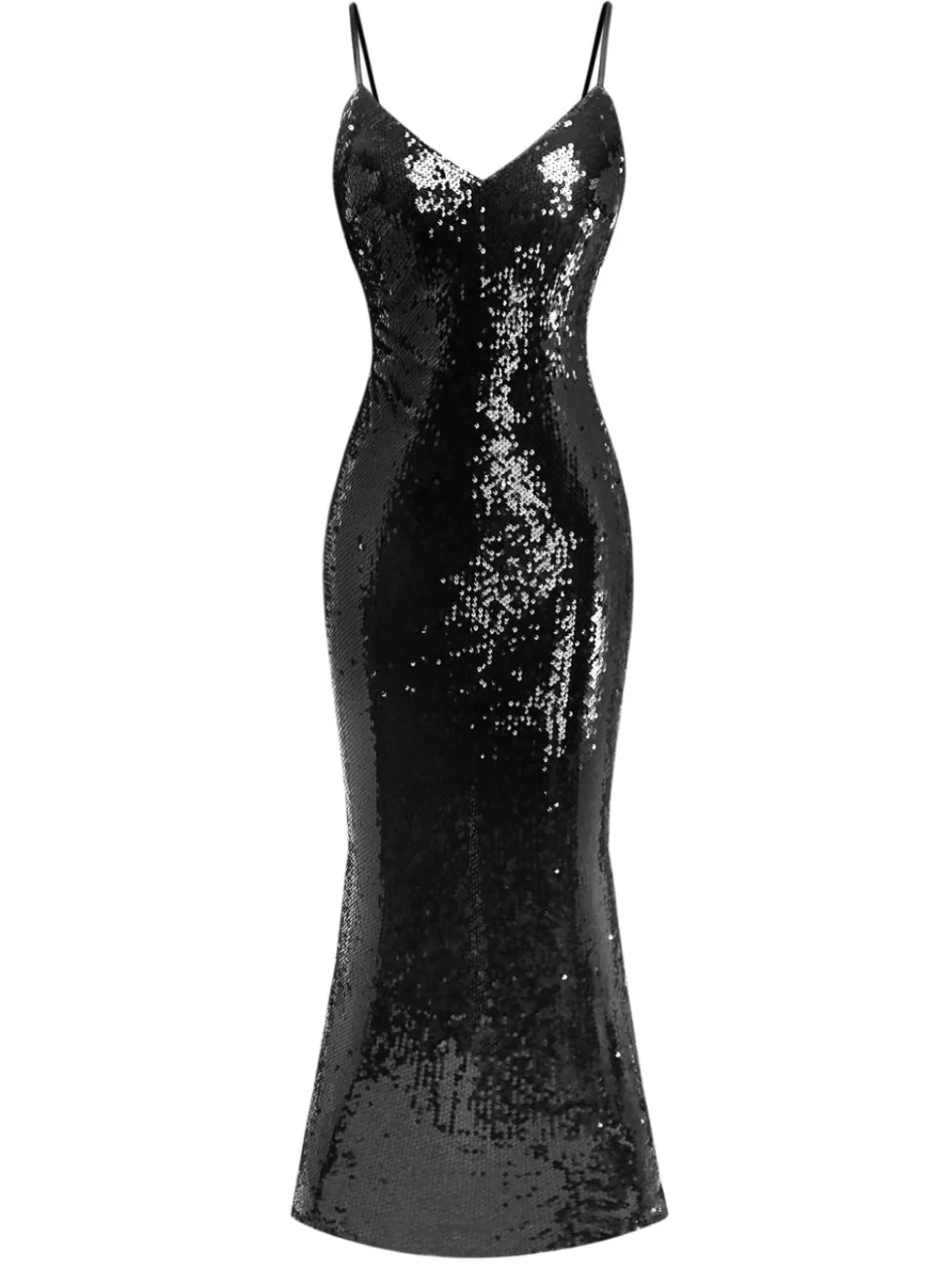 Online Retro Stage 1930s Spaghetti Strap Tie Back Sequined Dress Black