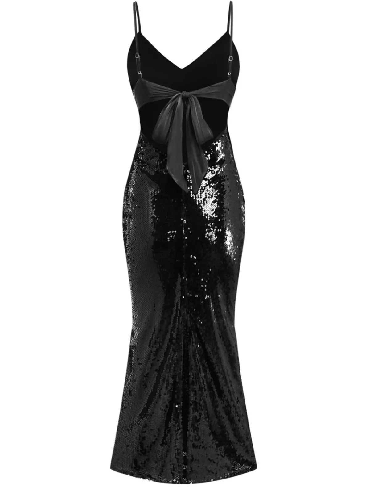 Online Retro Stage 1930s Spaghetti Strap Tie Back Sequined Dress Black