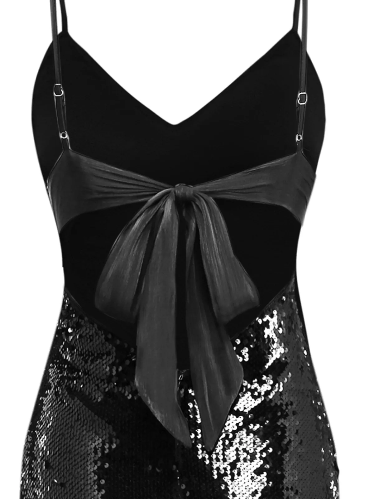Online Retro Stage 1930s Spaghetti Strap Tie Back Sequined Dress Black