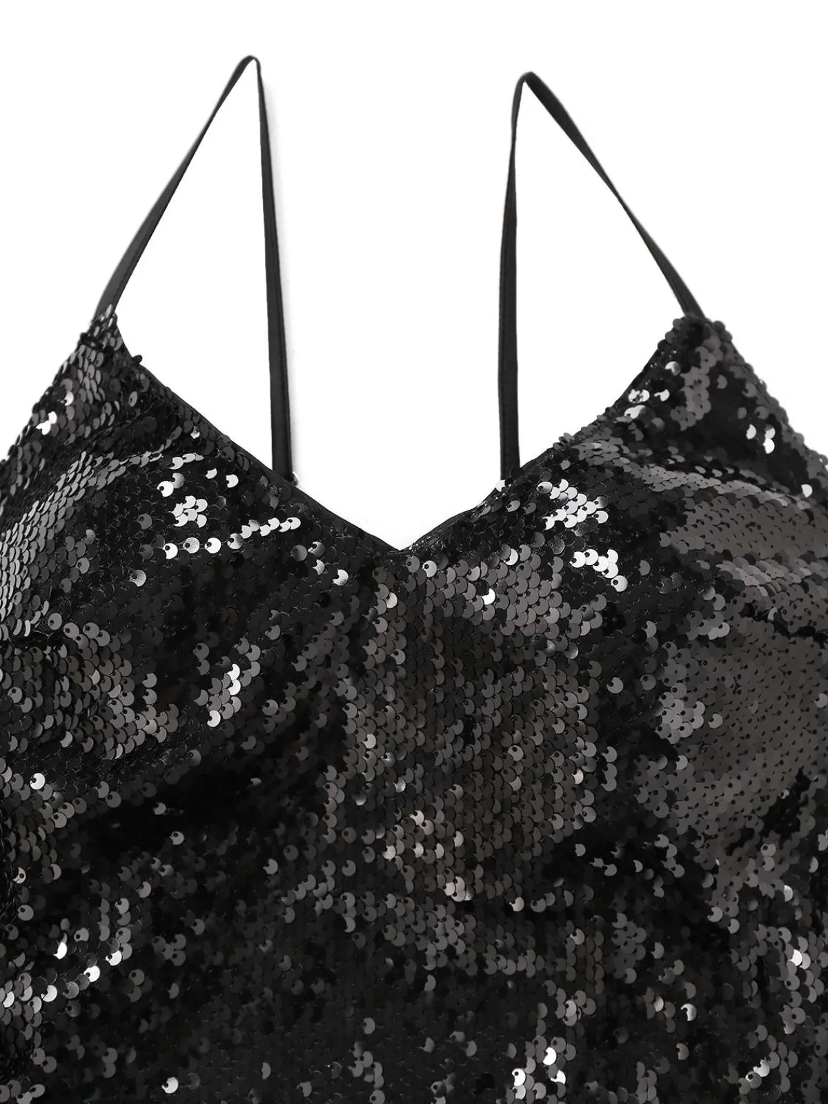 Online Retro Stage 1930s Spaghetti Strap Tie Back Sequined Dress Black