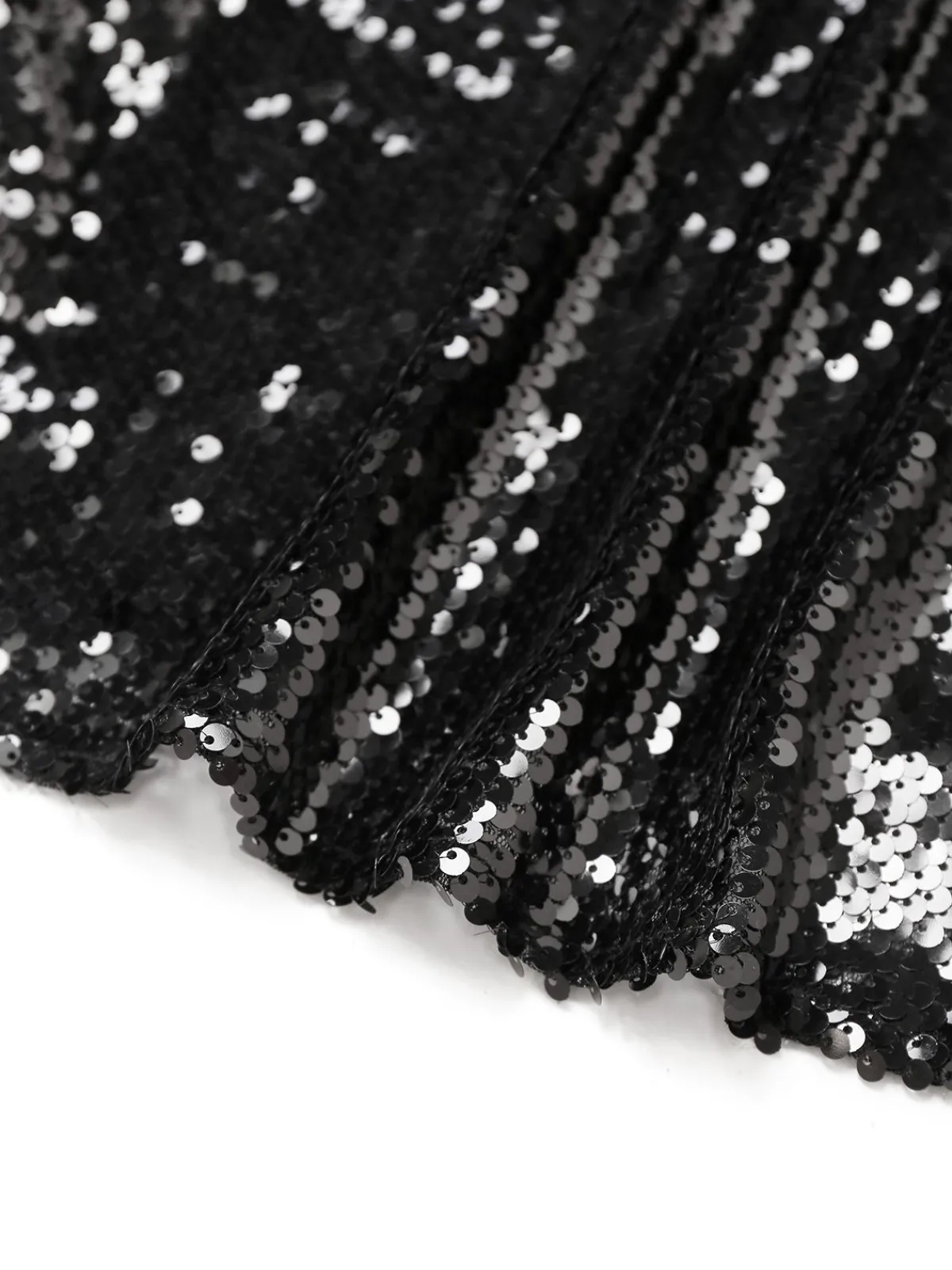 Online Retro Stage 1930s Spaghetti Strap Tie Back Sequined Dress Black