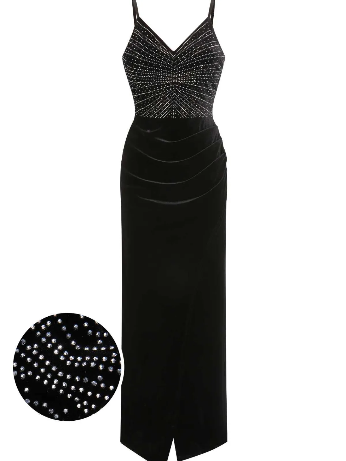Online Retro Stage 1960s Spaghetti Strap Velvet Beading Dress Black