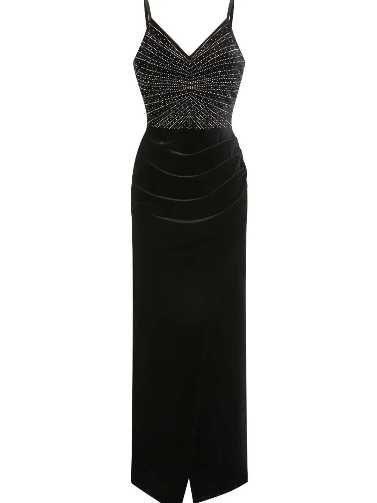 Online Retro Stage 1960s Spaghetti Strap Velvet Beading Dress Black