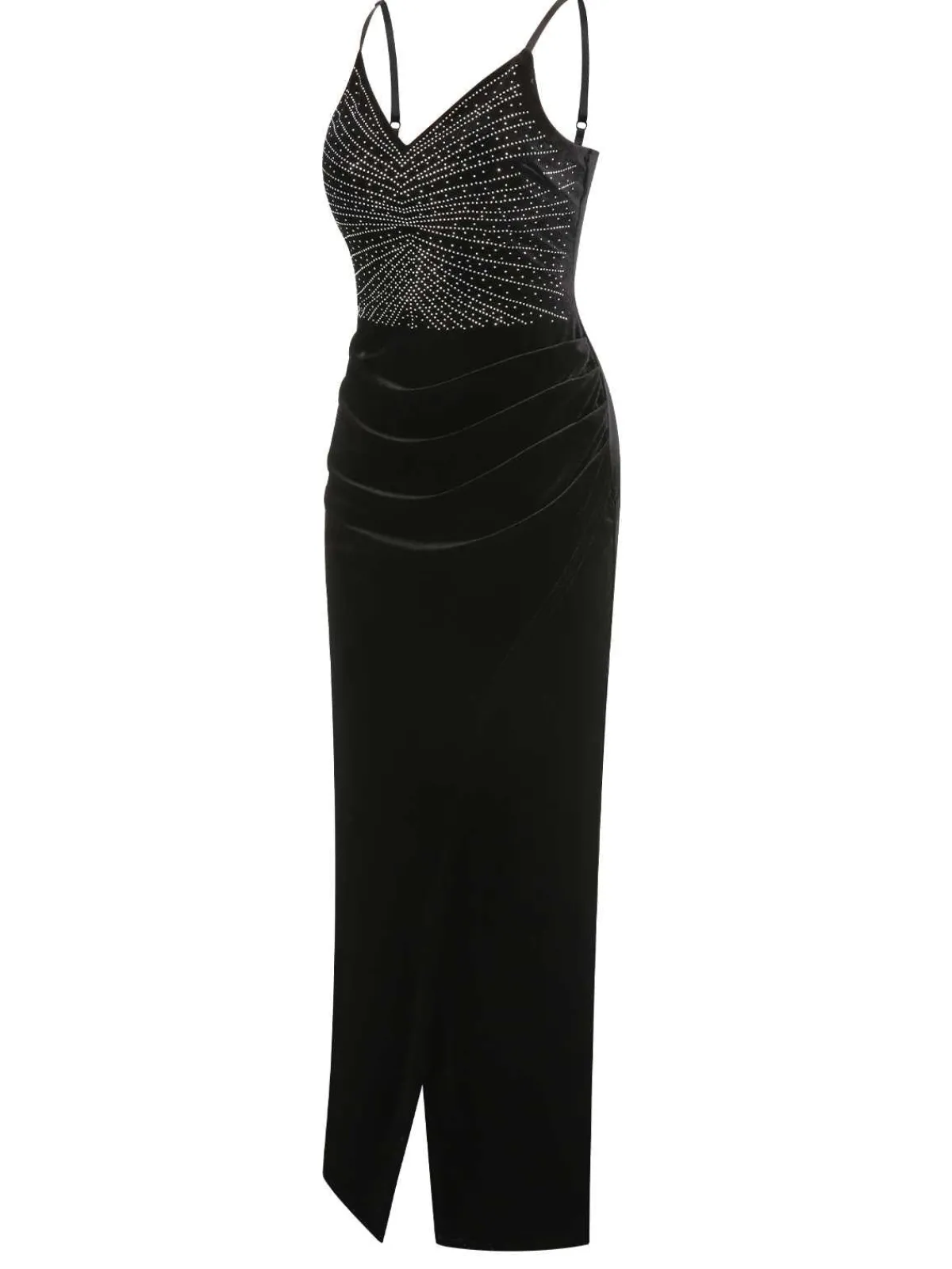 Online Retro Stage 1960s Spaghetti Strap Velvet Beading Dress Black