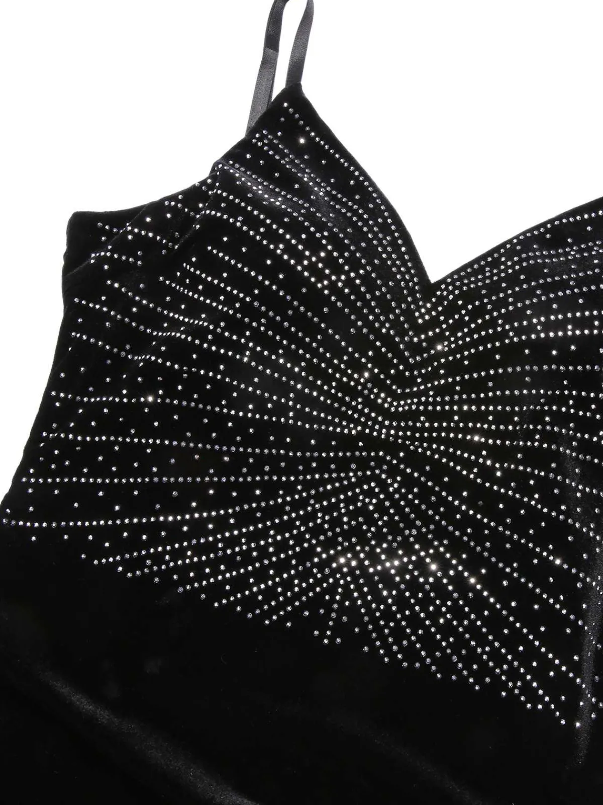 Online Retro Stage 1960s Spaghetti Strap Velvet Beading Dress Black