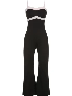 New Retro Stage 1930s Spaghetti Straps Colorblock Jumpsuit Black