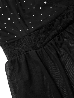 Sale Retro Stage 1940s Sparkling Mesh Back Cross Straps Nightgown Black