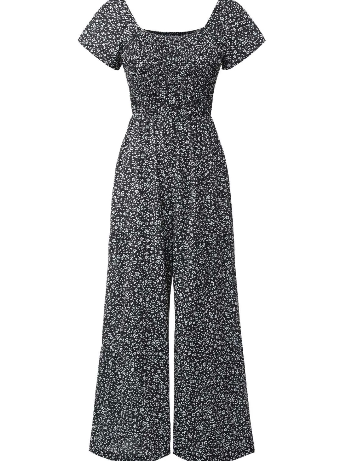 Sale Retro Stage 1930s Square Neck Floral Jumpsuit Black