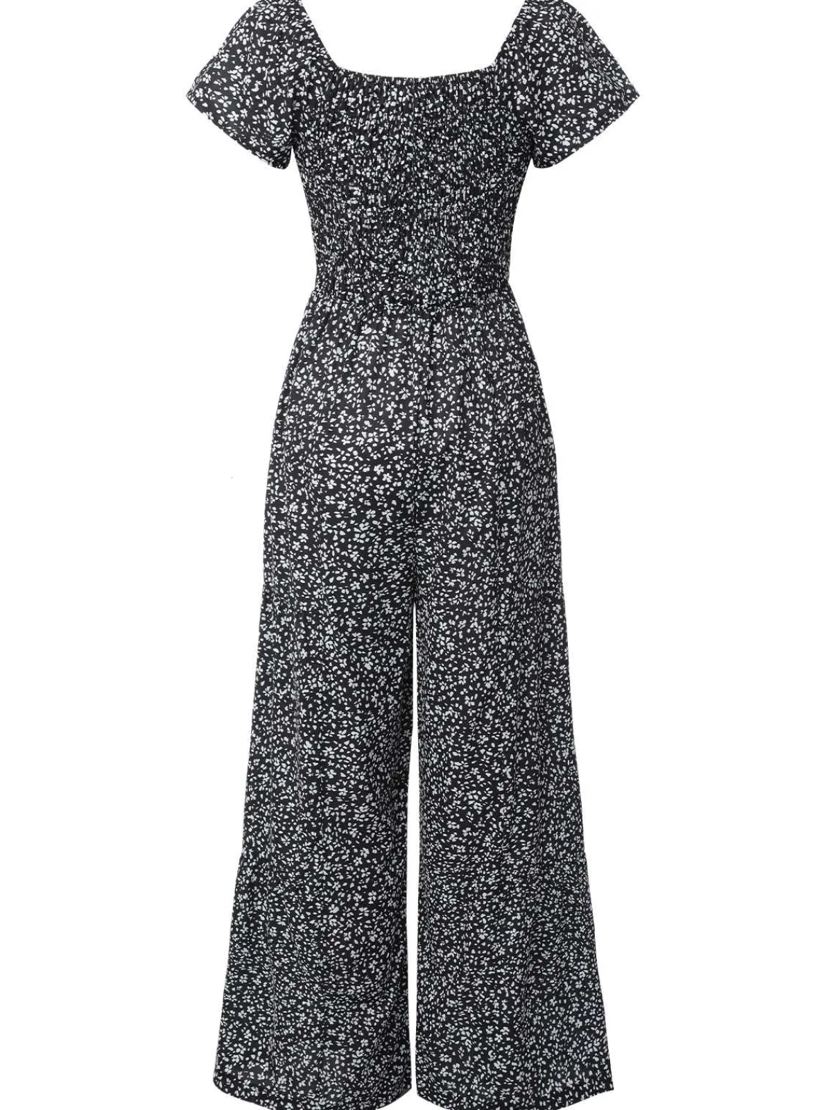 Sale Retro Stage 1930s Square Neck Floral Jumpsuit Black