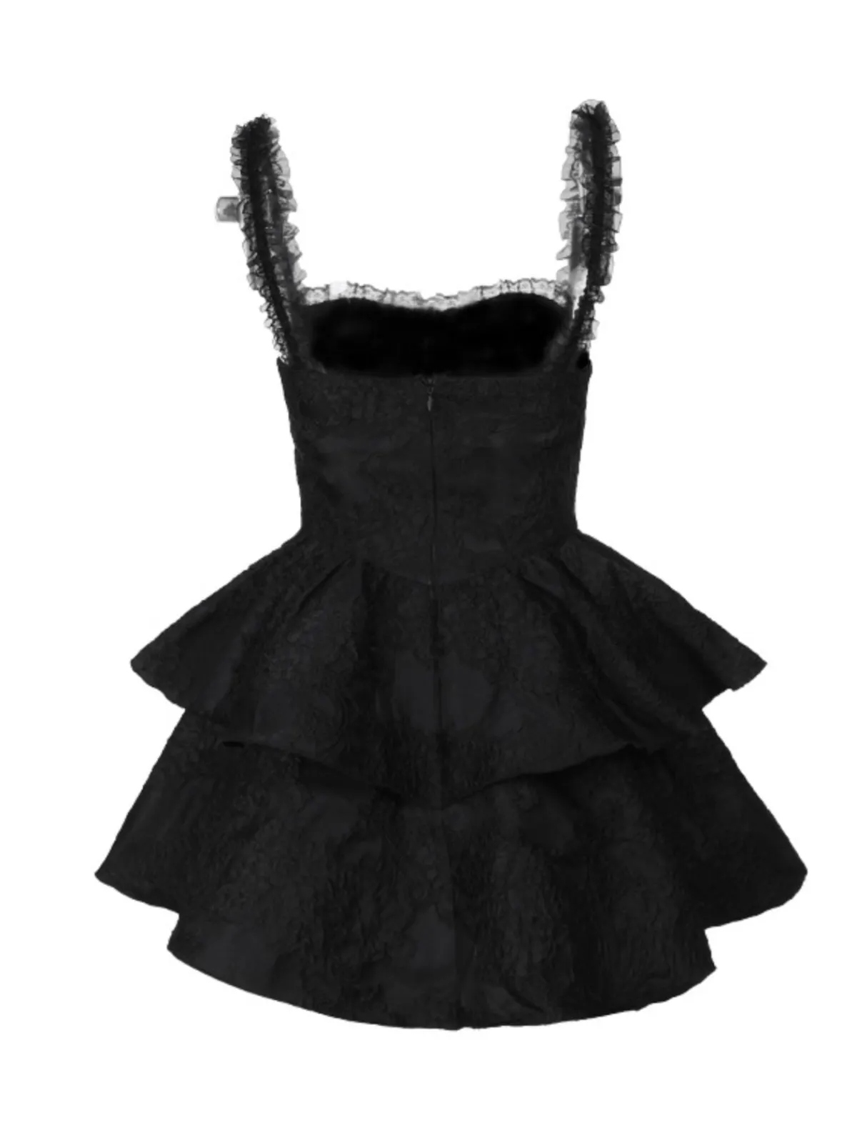 Sale Retro Stage 1950s Square Neck Lace Print Cross Bubble Dress Black