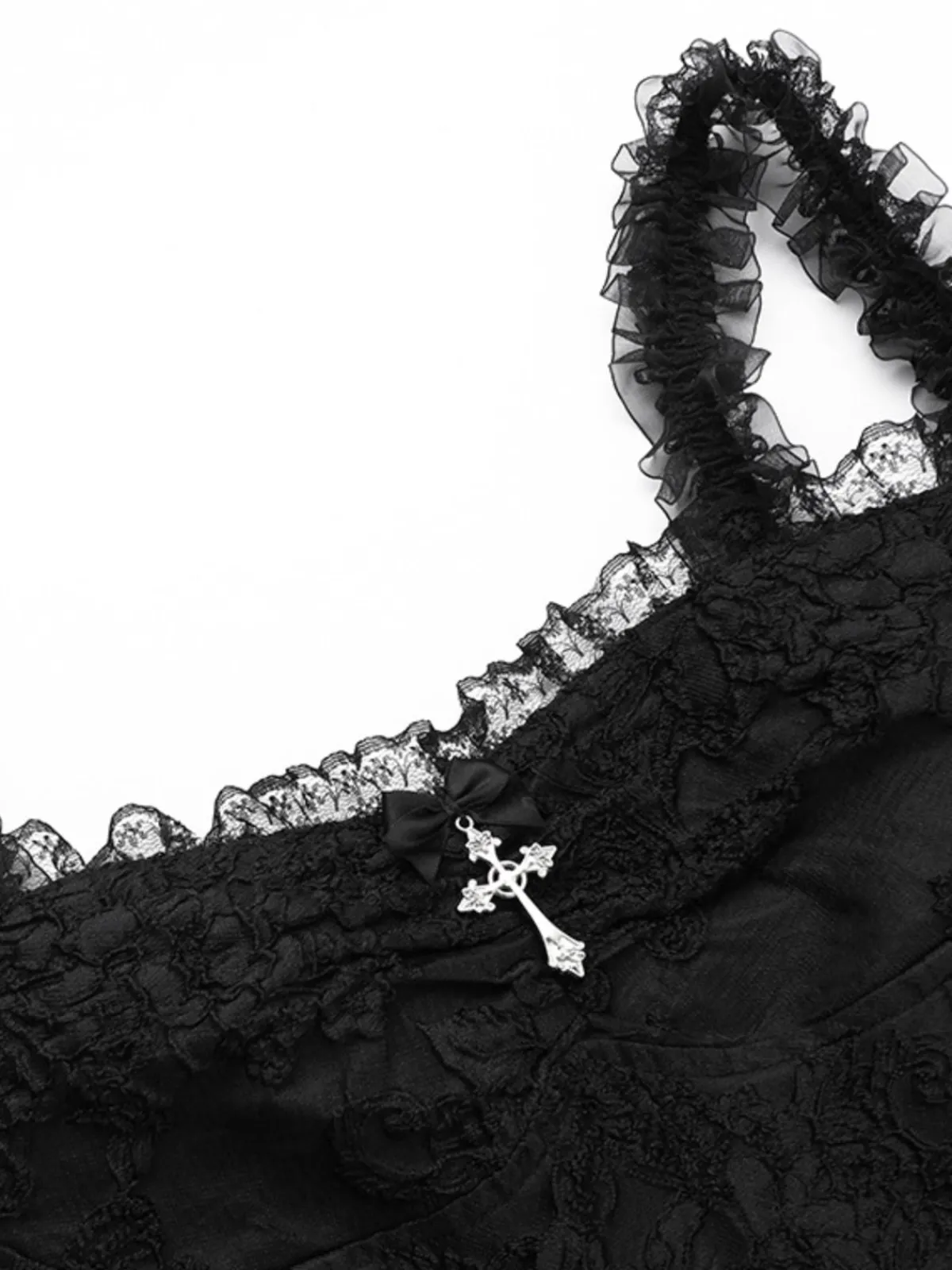 Sale Retro Stage 1950s Square Neck Lace Print Cross Bubble Dress Black