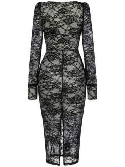Discount Retro Stage 1960s Square Neck Lace Bodycon Dress Black