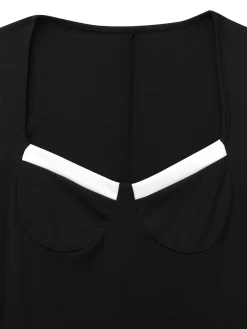Outlet Retro Stage 1950s Square Neck Long Sleeve Romper Black