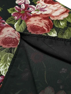 Sale Retro Stage 1930s Square Neck Ruffled Floral Dress Black