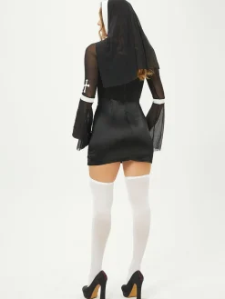New Retro Stage 1960s Stand Collar Mesh Flare Sleeves Dress Black