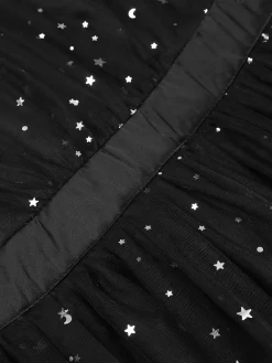 Best Retro Stage 1970s Star Sequins Lantern Sleeve Dress Black