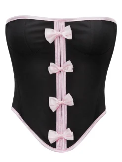 Best Retro Stage 1980s Steampunk Bowknots Bandeau Corset Black
